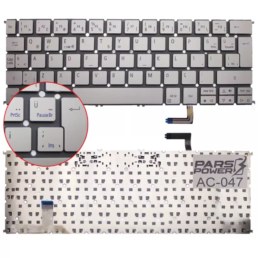 Acer Aspire S7-191-73514g25ass Klavye (Gümüş TR)