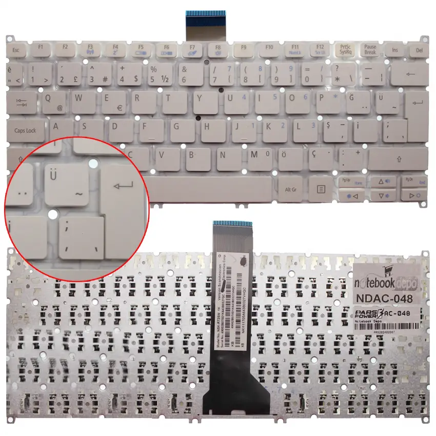 Acer Aspire V5-122P-61454G50nbb Notebook Klavye (Beyaz TR)