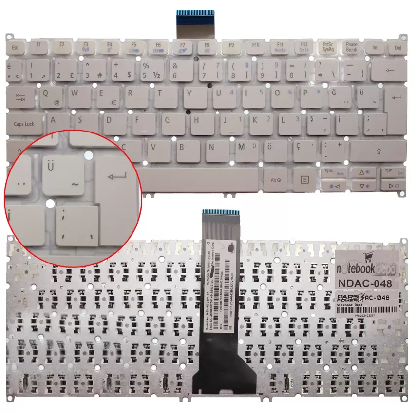 Acer NSK-R71BW01, RT0SW Notebook Klavye (Beyaz TR)