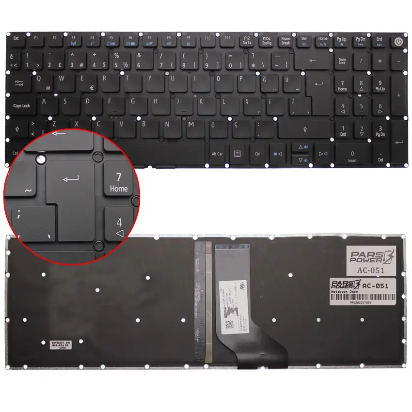 Acer Aspire E5-523G-95SK, E5-523G-96NN Notebook Klavye Işıklı (Siyah TR)