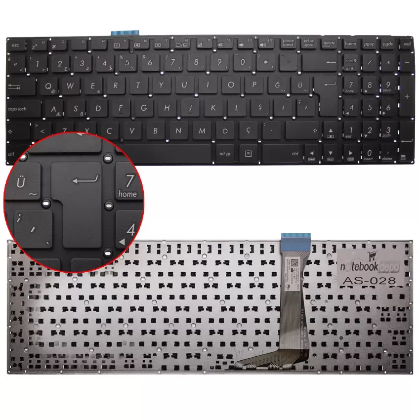 Asus E502NA-GO001T, X502NA-GO044 Klavye (Siyah TR)
