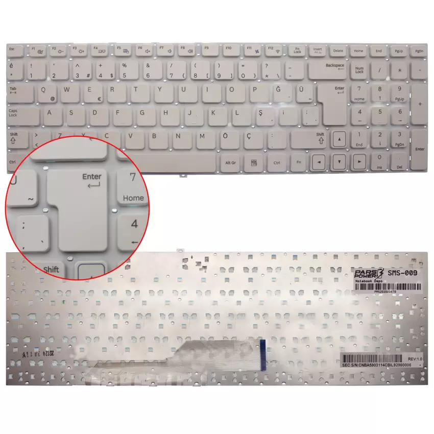 Samsung NP305V5A-T01TR, NP305V5A-T02TR Notebook Klavye (Beyaz TR)