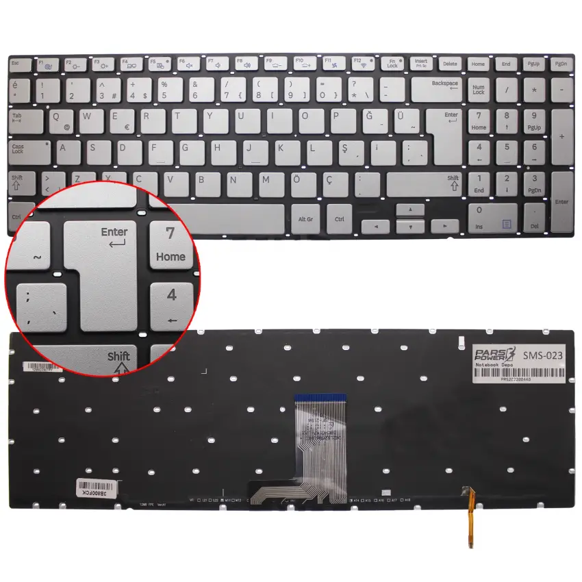 Samsung 870Z5E-X03TR Uyumlu Notebook Klavye (Gümüş Işıklı TR)