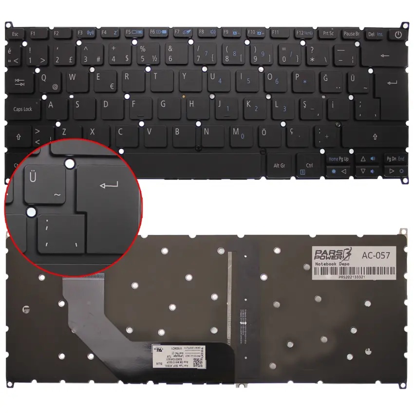 Acer Swift 3 NKI131S03K Klavye Işıklı (Siyah TR)