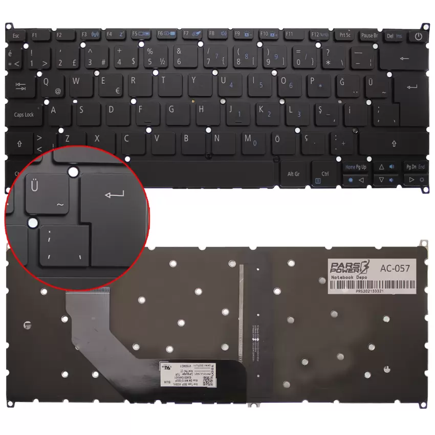 Acer Swift 1 SF113-31 N17P2 Klavye Işıklı (Siyah TR)