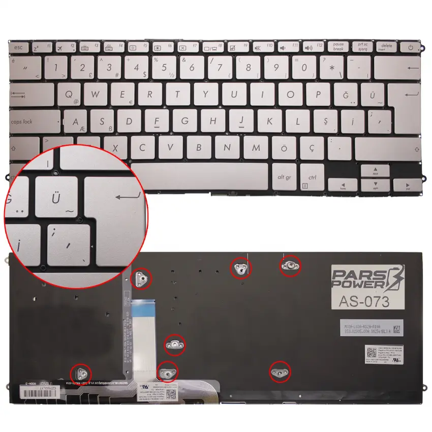 Asus 0KNB0-D633LA00 Notebook Klavye (Işıklı Gümüş TR)