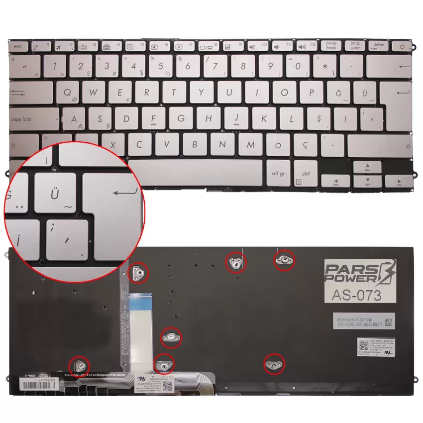 Asus UX490UA-BE037T Notebook Klavye (Işıklı Gümüş TR)