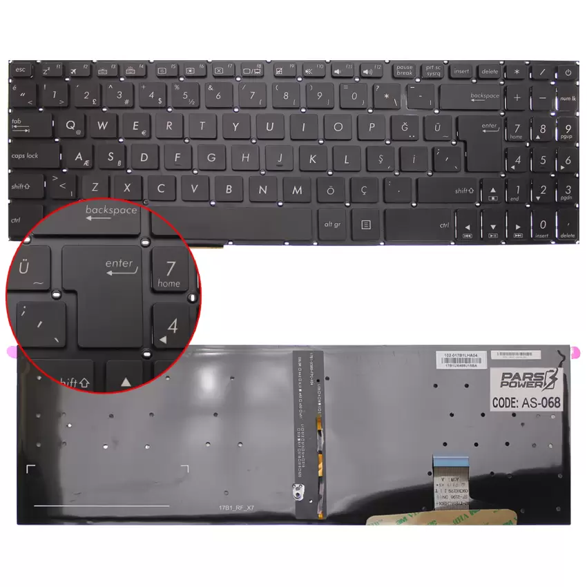 Asus VivoBook X580VN, X580GD, X580VD Klavye Işıklı (Siyah TR)