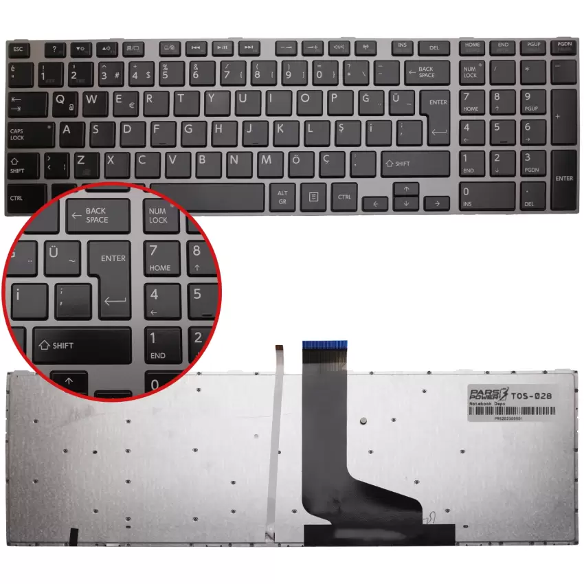 Toshiba Satellite C855-1KG, C855-1KH, C855-1KN Notebook Klavye Işıklı (Siyah TR)
