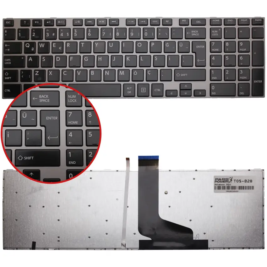 Toshiba Satellite C870-17U, C870-19X, C870-1DD Notebook Klavye Işıklı (Siyah TR)