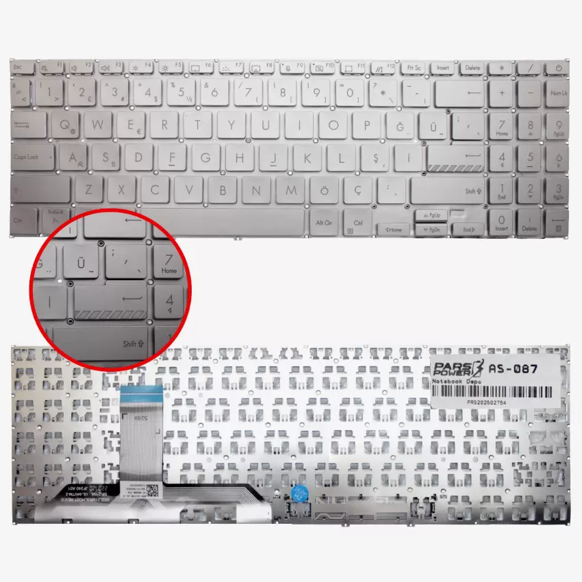 Asus Vivobook 16 X1605ZA-MB Klavye (Gümüş TR)