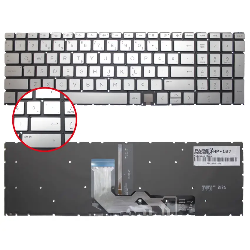 Hp Envy x360 Convertible 15-ed1xxx Klavye Işıklı (Gümüş TR)