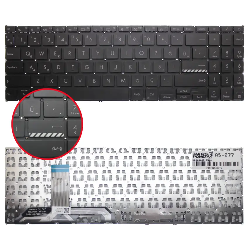 Asus ExpertBook B1 B1502CBA-I512358512DB Klavye (Siyah TR)