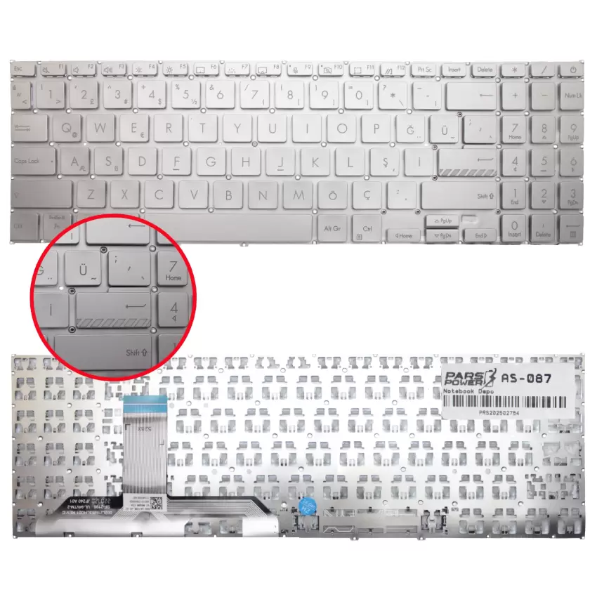 Asus ExpertBook B1 B1502CBA Klavye (Gümüş TR)
