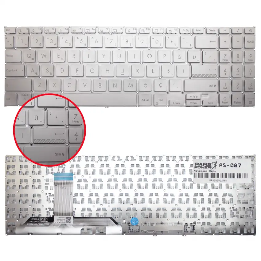Asus Vivobook 15 F1502ZA-EJ1535 Klavye (Gümüş TR)