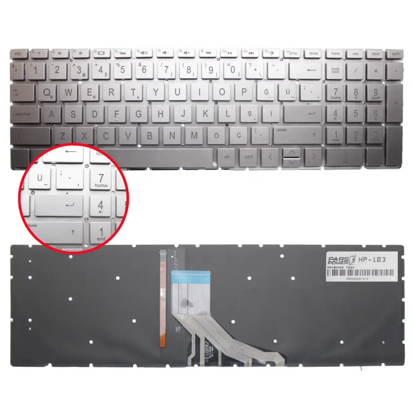 Hp Pavilion Gaming 15-CX0055, 15-CX0056 Notebook Klavye Işıklı (Gümüş TR)