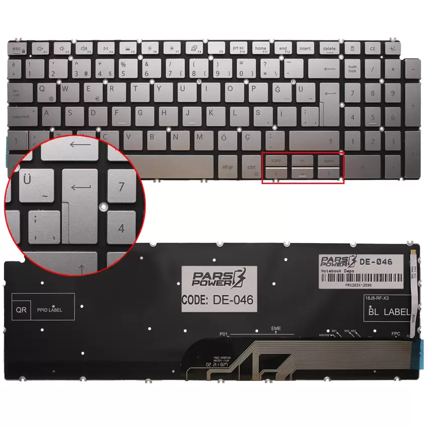 Dell Latitude 3510 P101F, P101F002 Klavye Işıklı (Gümüş TR)