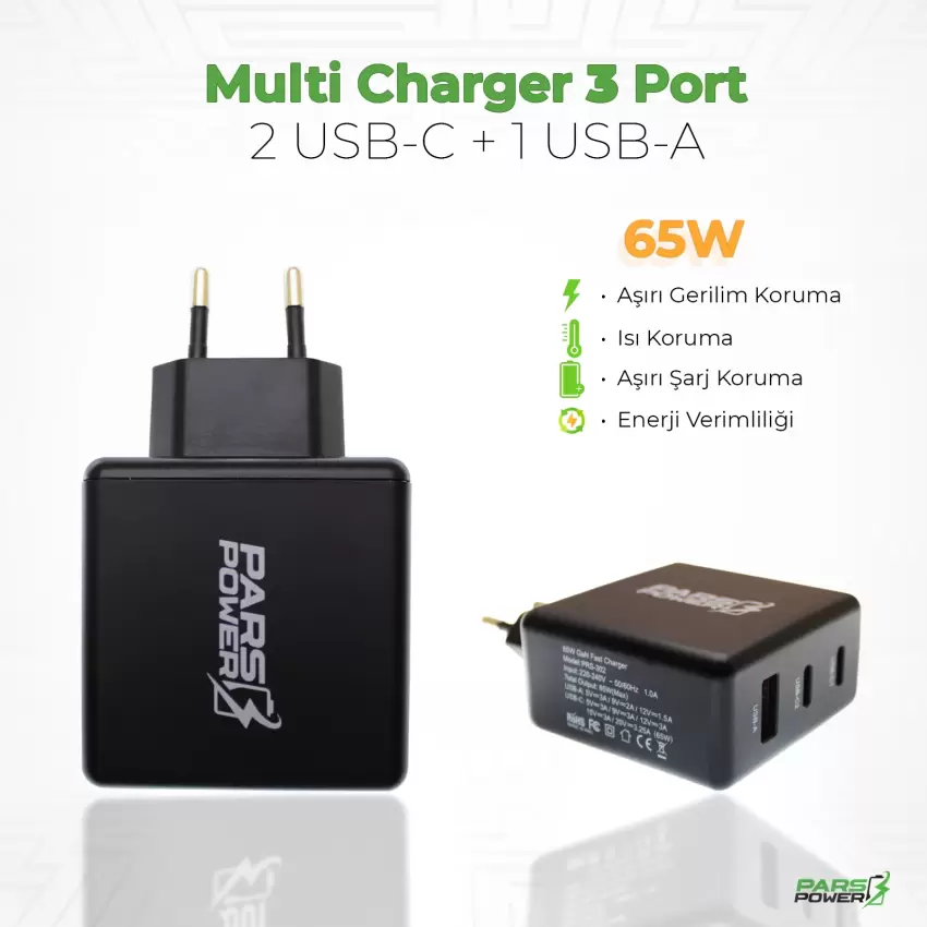 Pars Power 65W Çoklu Hızlı Pd - Gan Adaptör Şarj Aleti-Cihazı