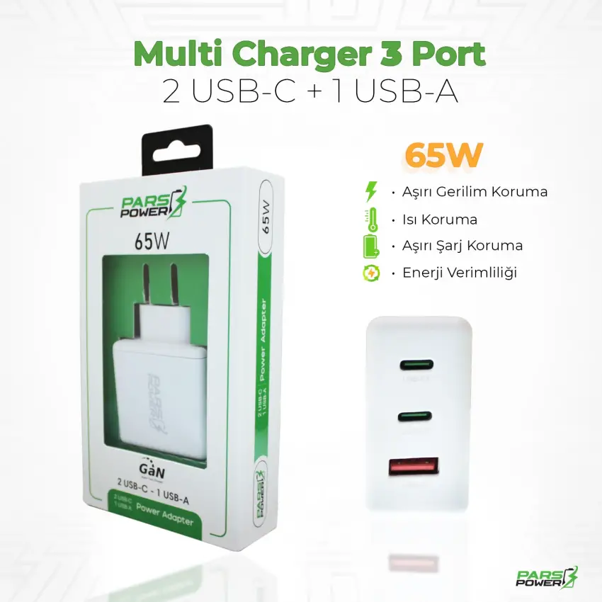 Pars Power 65W USB - TypeC Hızlı Pd - Gan Adaptör Şarj Aleti-Cihazı