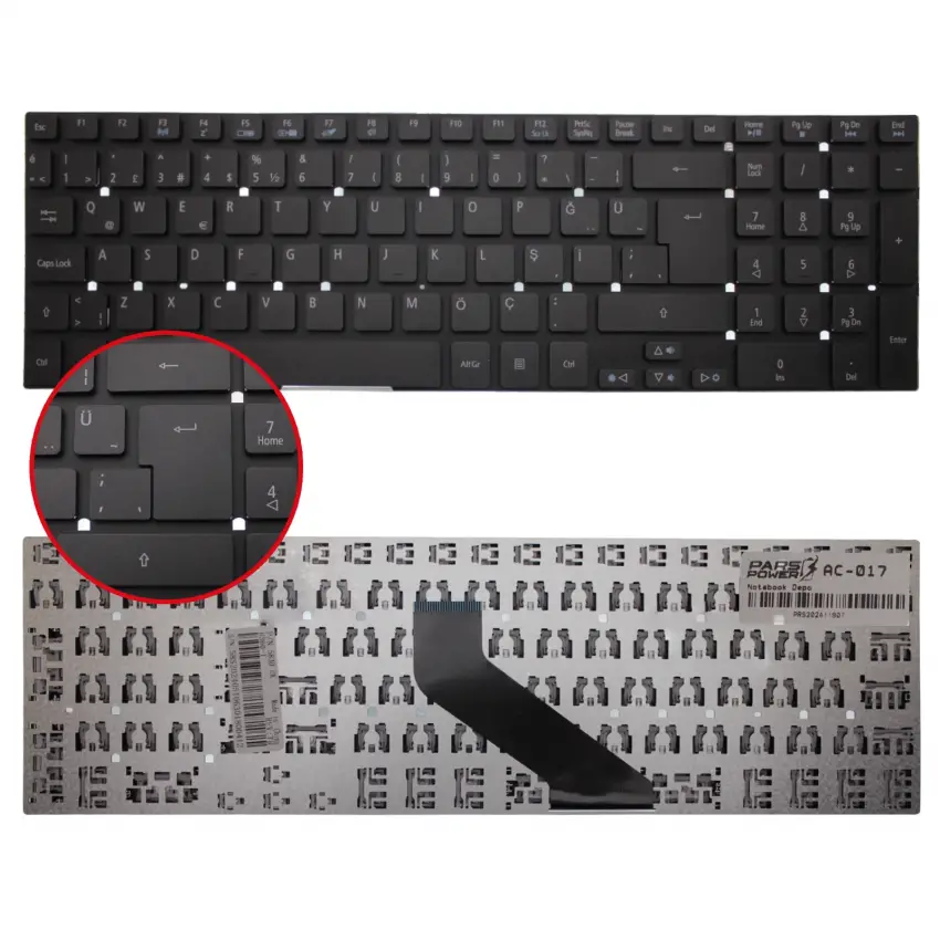 Acer Aspire E5-721, ES1-512-C2YR, ES1-512-C374 Notebook Klavye (Siyah TR)