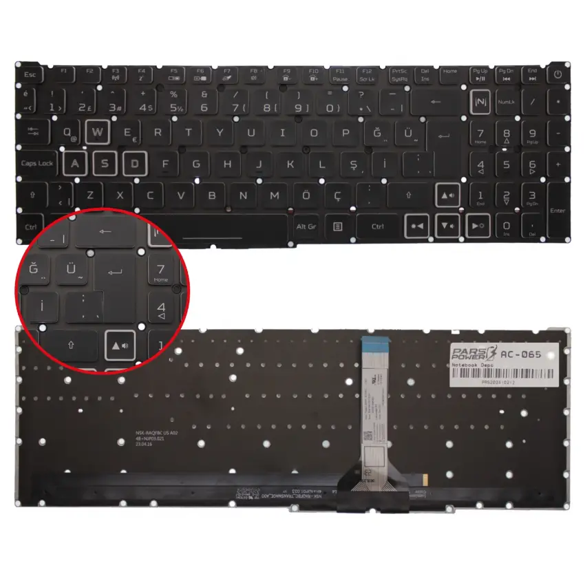Acer Nitro 5 AN515-46-R031, AN515-46-R03R Klavye Işıklı (Siyah TR)