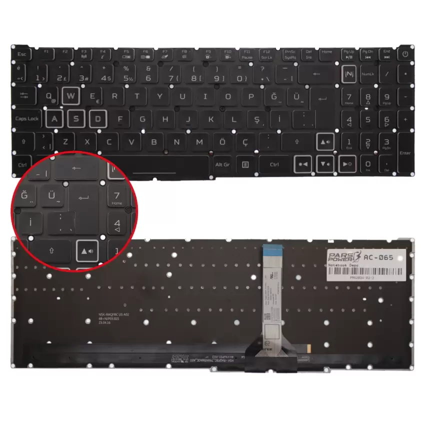 Acer Nitro 5 AN517-54-59KR, AN517-54-59VB Klavye Işıklı (Siyah TR)