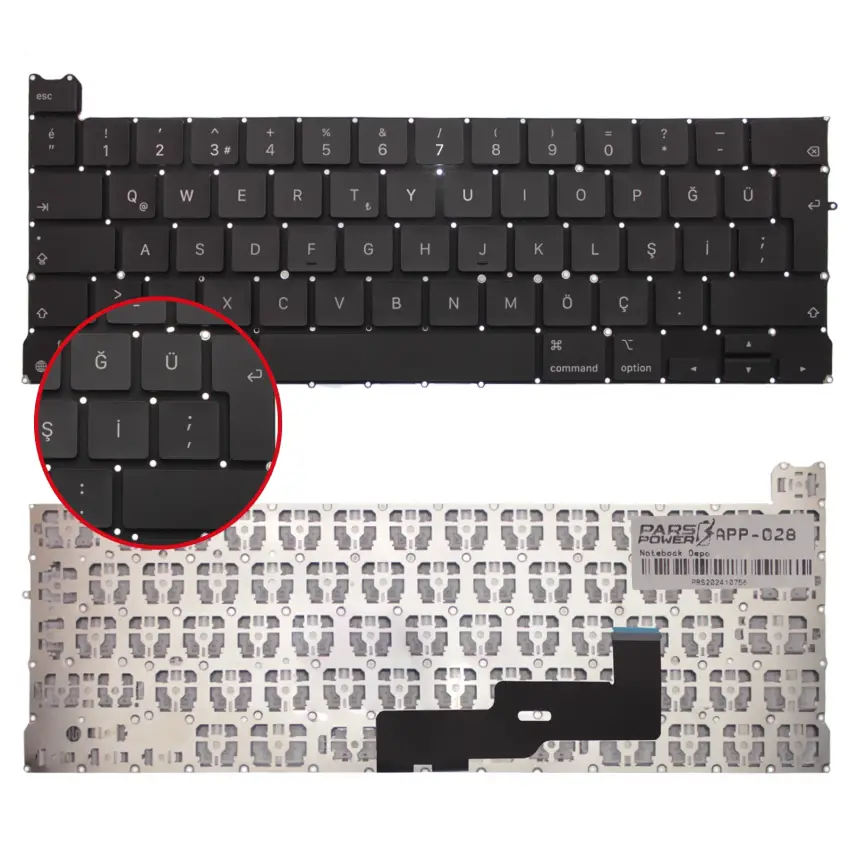 Apple MacBook Pro 13 M1 A2338 2020 Klavye Işıklı (Siyah TR)