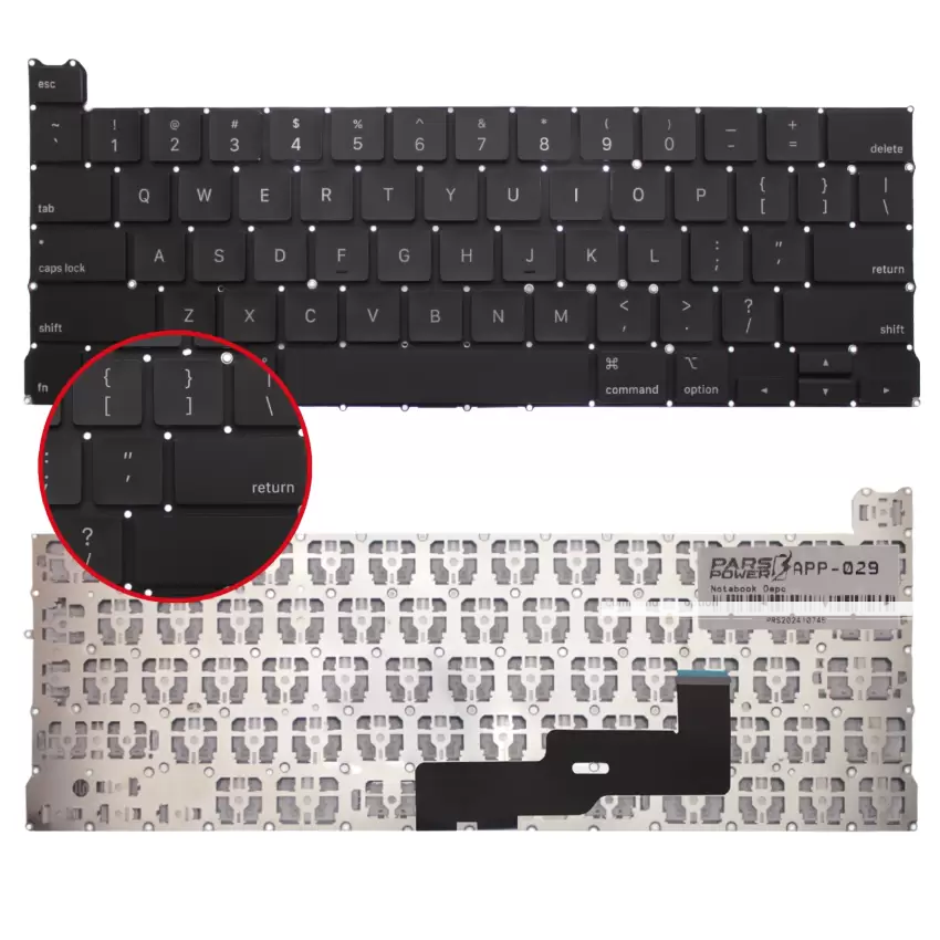 Apple MacBook Pro 13 M1 A2338 2020 Klavye Işıklı (Siyah US)