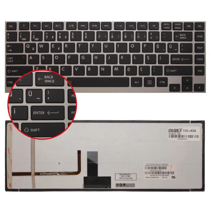 Toshiba Satellite U840W-C9S Notebook Klavye Işıklı (Siyah TR)