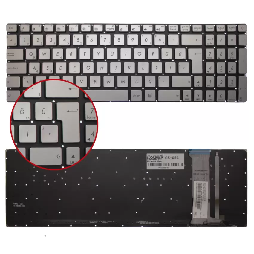 Asus ROG GL552V, GL552VW, GL552VL Notebook Klavye Işıklı (Gümüş TR)