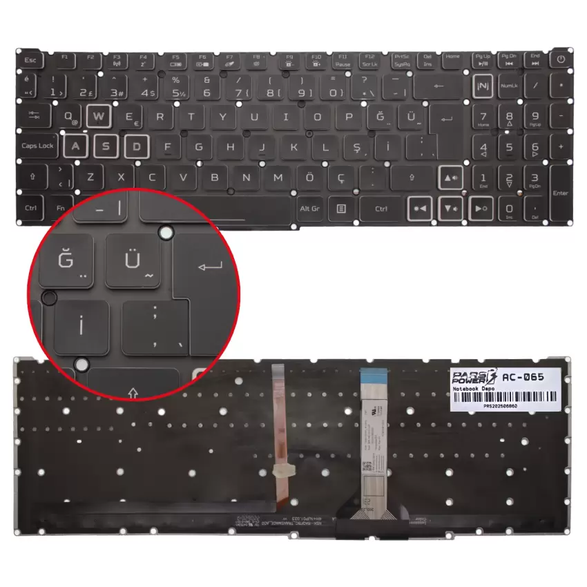Acer Nitro 5 NH.QGXEY.003, NH.QGXEY.005 Klavye Işıklı (Siyah TR)
