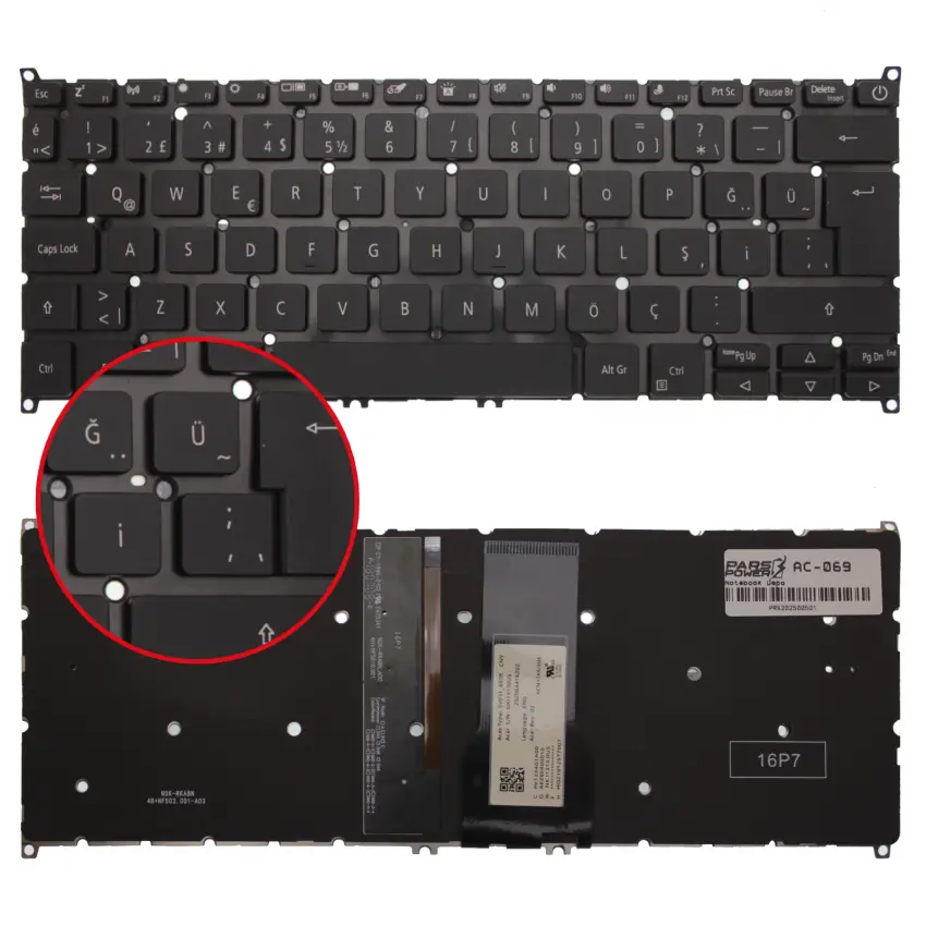 Acer Swift 3 SF314-58-33LA, SF314-58-34GL Klavye Işıklı (Siyah TR)