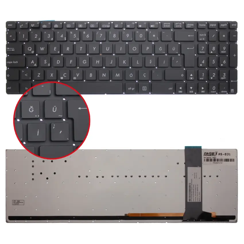 Asus N56DY, N56JK, N56JN, N56JR Klavye Işıklı (Siyah TR)