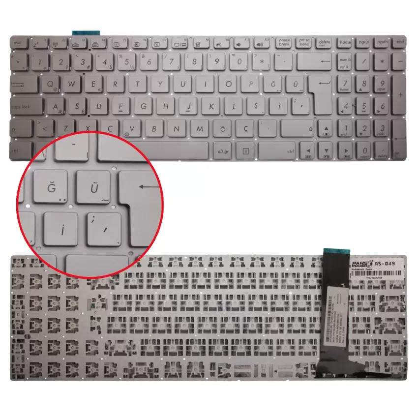Asus N550JK-CN090H, N550JV-DB71-CA, N550JV-DB72 Klavye (Gümüş TR)