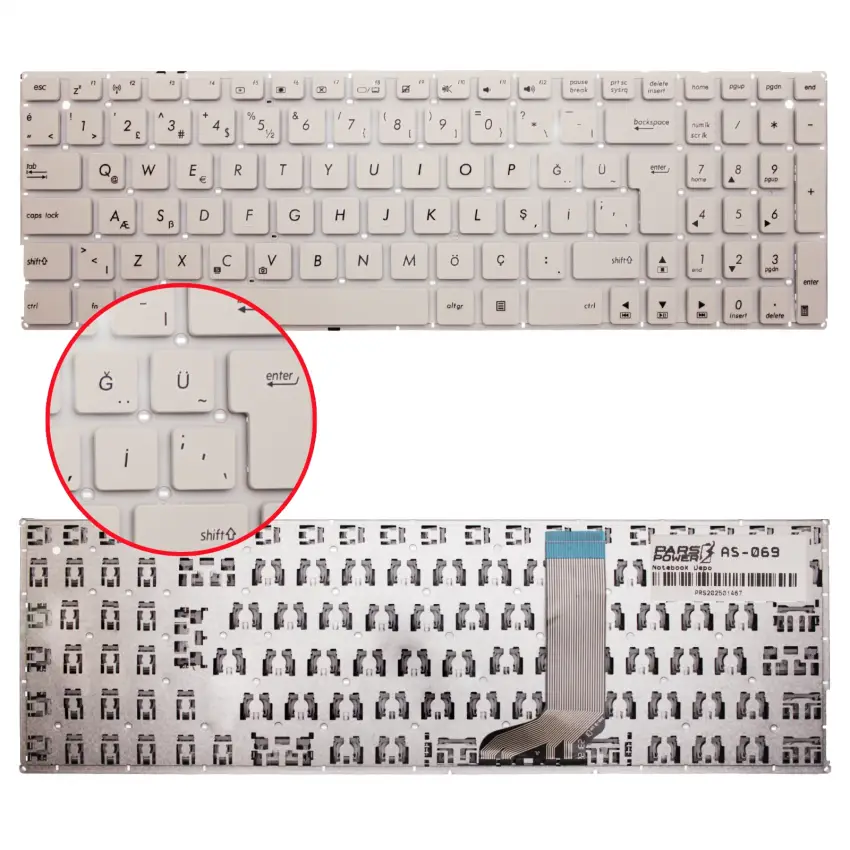 Asus X556UF Uyumlu Notebook Klavyesi (Beyaz TR)