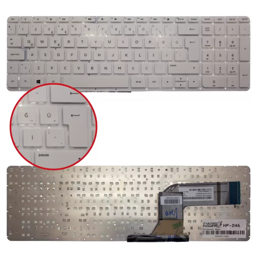 HP Pavilion 15-p201nt, 15-p202nt, 15-p203nt Notebook Klavye (Beyaz TR)