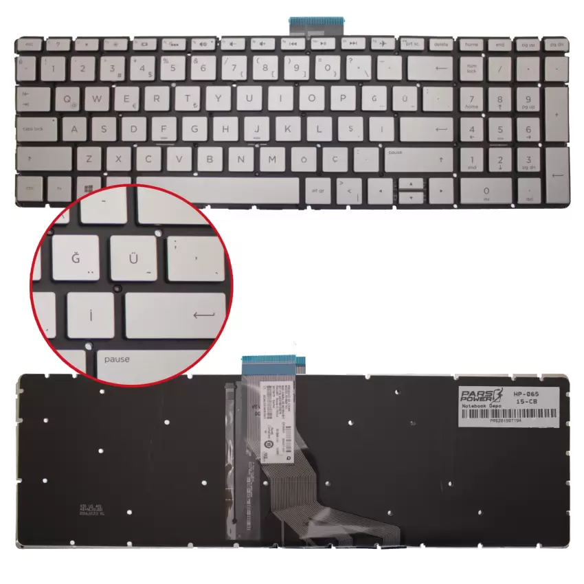 Hp 15-bs, 15-bw, 15-cb, 15-cc, 250 G6, 255 G6 Serisi Notebook Klavye Işıklı (Gümüş TR)