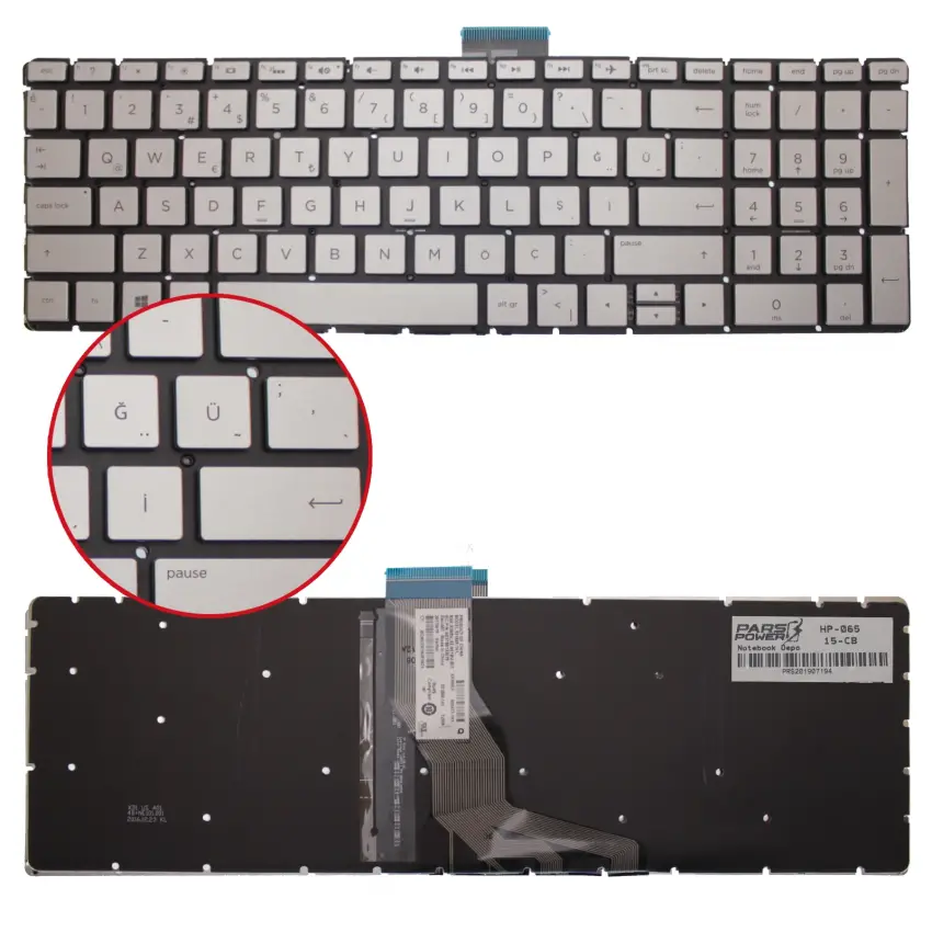 Hp 15-bs002nt, 15-bs003nt, 15-bs004nt Notebook Klavye Işıklı (Gümüş TR)