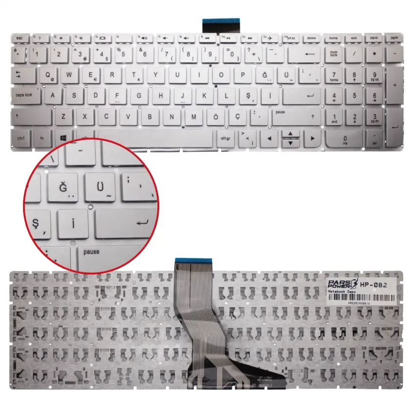 HP ENVY 17-r, 17-r000, 17-r000 (Touch) Notebook Klavye Küçük Enter (Gümüş TR)