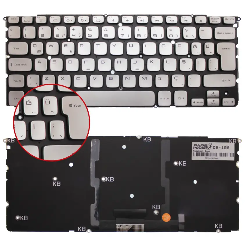 Dell XPS 14z L412z P24G Klavye Işıklı (Gümüş TR)