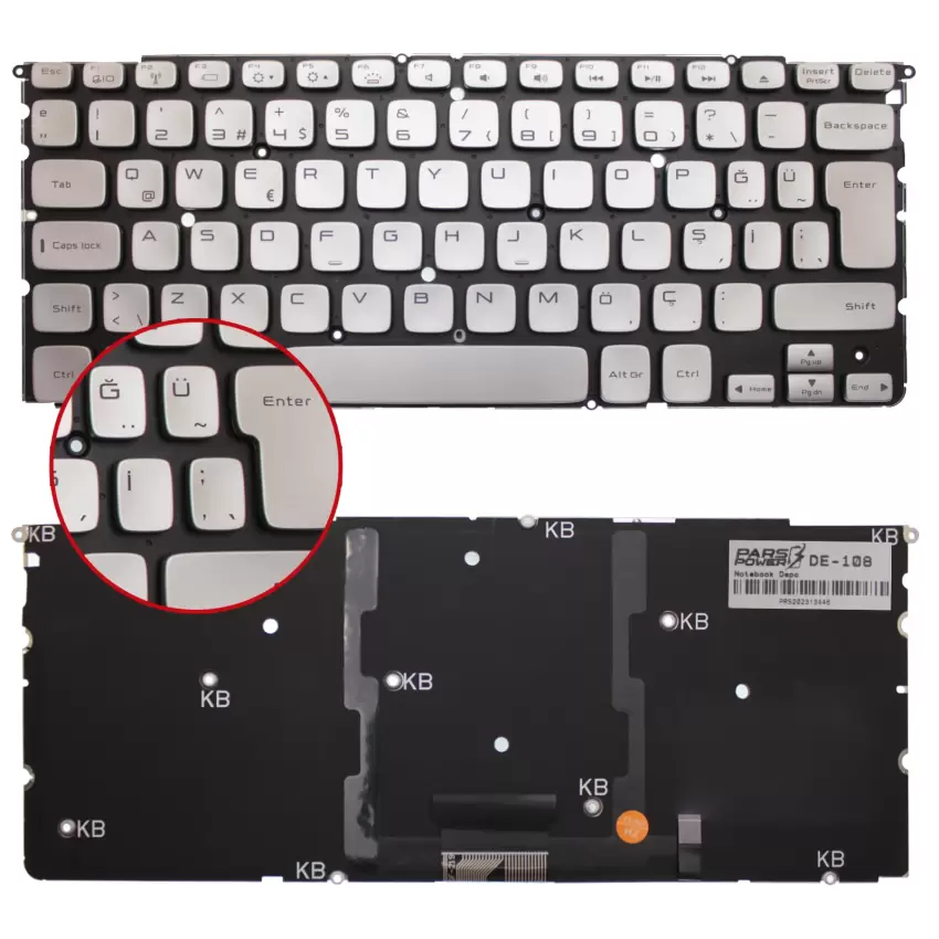 Dell XPS P12F001, P12F002 Klavye Işıklı (Gümüş TR)