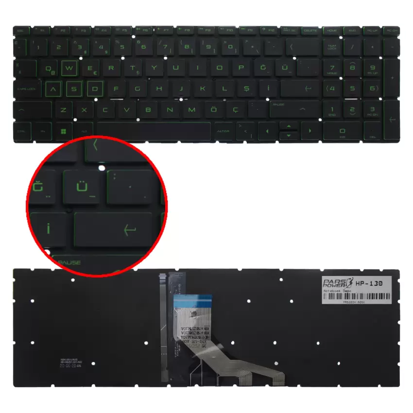 HP 15-da1062nt 6LK89EA, 15-db1054nt 7NA13EA Notebook Klavye Işıklı (Siyah TR)