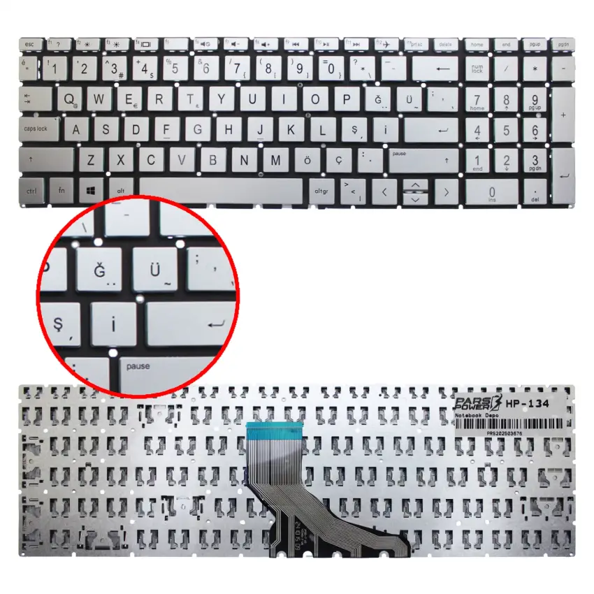 HP Pavilion Gaming 15-ec0021nt 256G8EA Notebook Klavye (Gümüş TR)