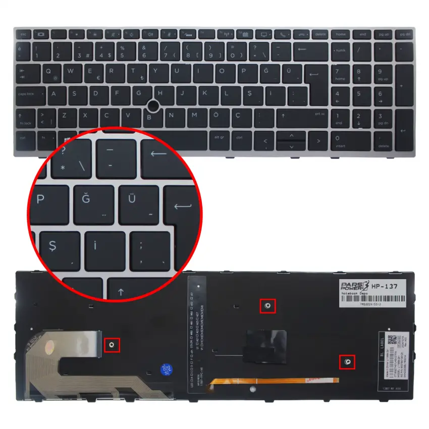HP EliteBook L14366-001, L12000-001 Klavye Işıklı (Siyah TR)