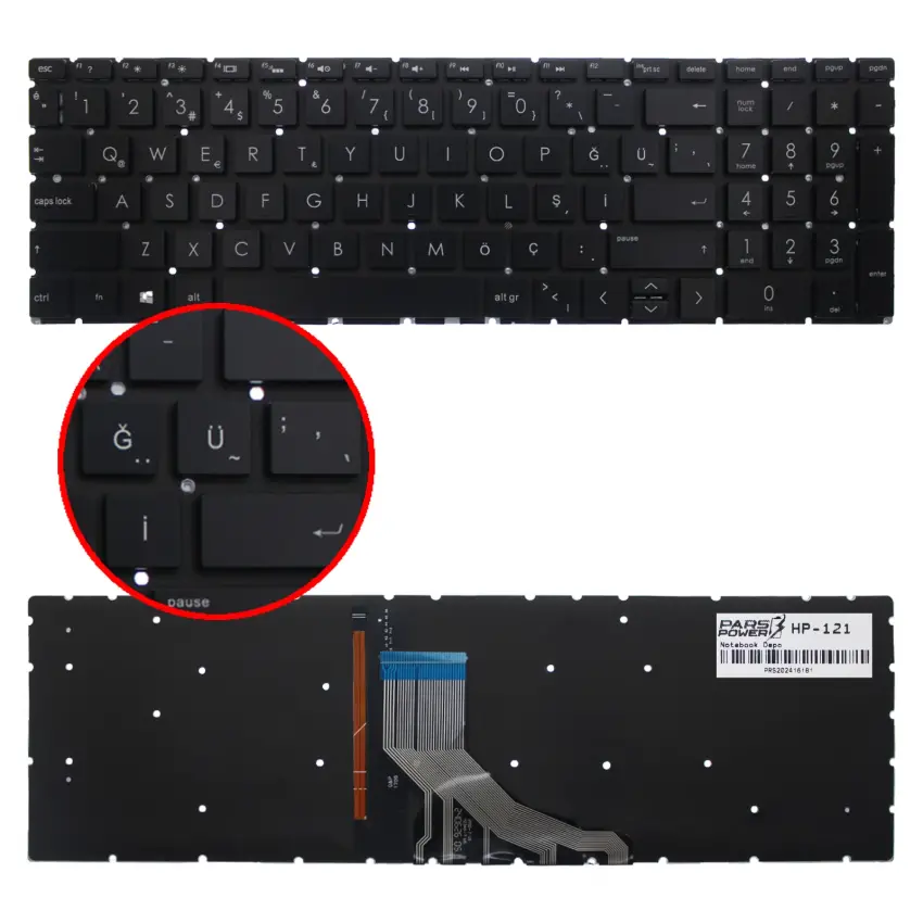 HP 15-dw3017nt (2N2R4EA-S12S) Notebook Klavye Işıklı (Siyah TR)