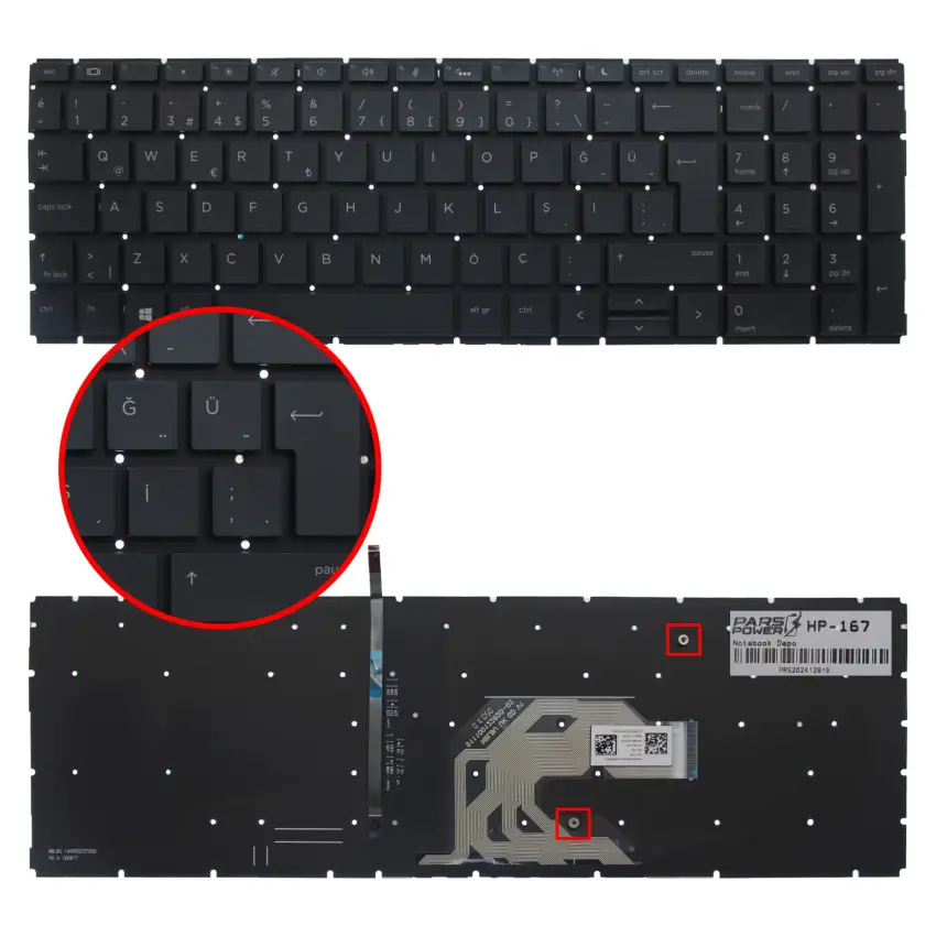 HP ProBook L45090-001, L45090-141 Klavye Işıklı (Siyah TR)