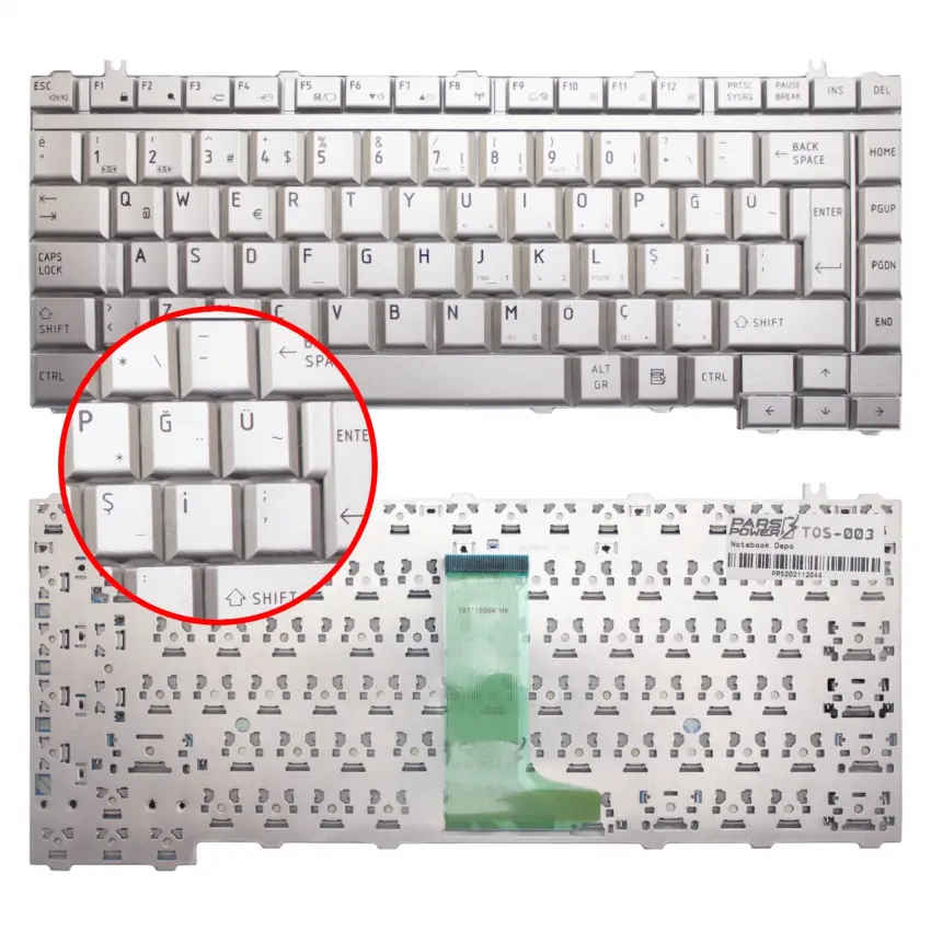 Toshiba Satellite A300-20T, A300-20U Notebook Klavye (Gümüş TR)