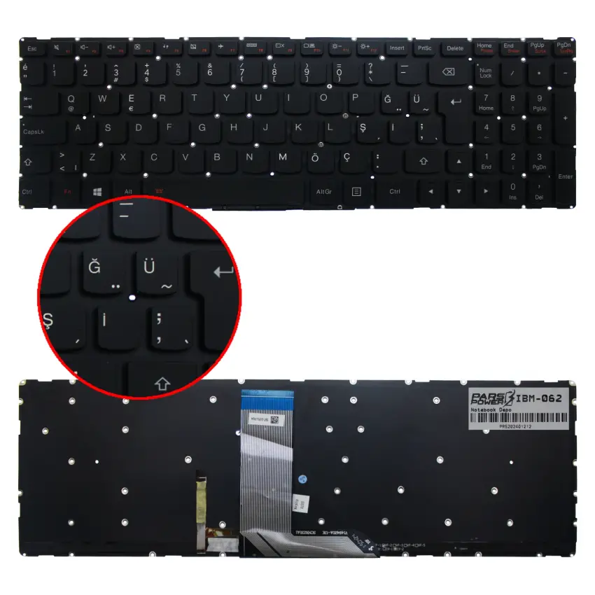 Lenovo ideaPad 700-15ISK Type 80RU Notebook Klavye Işıklı (Siyah TR)