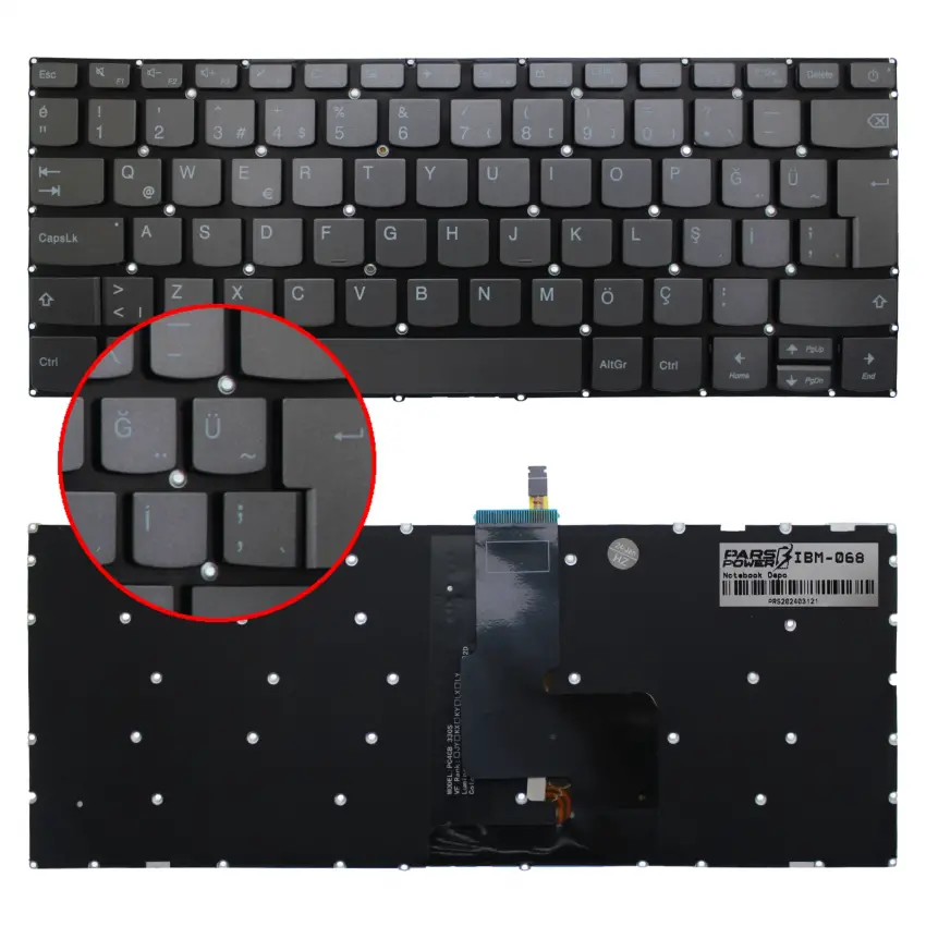 Lenovo ideaPad 80X2, 80X4, 80XC Serisi Notebook Klavye Işıklı (Füme TR)