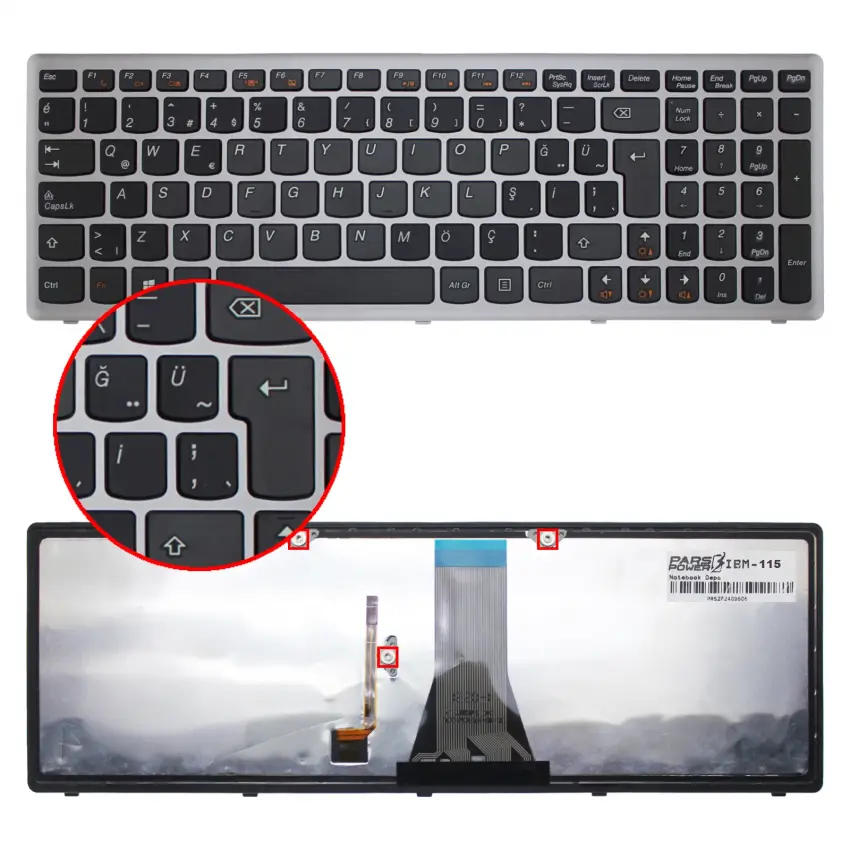 Lenovo G500S, G505S, G510S, S500, S510P, Z510, Z510P Notebook Klavye Işıklı (Siyah TR)